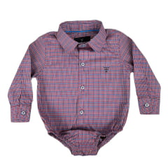 Body Infantil Texas Farm Manga Longa Estilo Camisa Xadrez Vermelho/Azul Com Logo Preto Ref:DIV BD