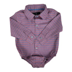 Body Infantil Texas Farm Manga Longa Estilo Camisa Xadrez Vermelho/Azul Com Logo Preto Ref:DIV BD