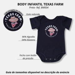 Body Infantil Texas Farm Preto Manga Curta Com Desenho De Chapéu Ref.BM004