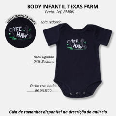 Body Infantil Texas Farm Preto Manga Curta Com Desenhos de Cactus Ref.BM001