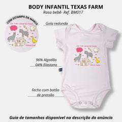 Body Infantil Texas Farm Rosa Bebê Manga Curta Com Bichinhos Ref.BM017