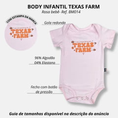 Body Infantil Texas Farm Rosa Bebê Manga Curta Com Logo Laranja Ref.BM014