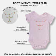 Body Infantil Texas Farm Rosa Bebê Manga Curta Logo Com Flores Ref.BM011