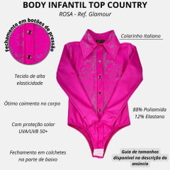 Body Infantil Top Country Rosa Manga Longa Bordado Com Pedras De Strass Ref.Glamour