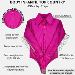 Body Infantil Top Country Rosa Manga Longa Com Franja Na Manga Em Strass Ref.Franja