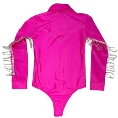 Body Infantil Top Country Rosa Manga Longa Com Franja Na Manga Em Strass Ref.Franja