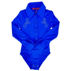 Body Infantil West Dust Manga Longa Azul Royal Horse C/ Colarinho e Bordado de Cavalo em Strass Ref: BD28167