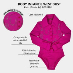 Body Infantil West Dust Pimenta Rosa (Pink) Corina M.Longa C/ Ferraduras e Flor de Liz de Strass - REF:BD29390