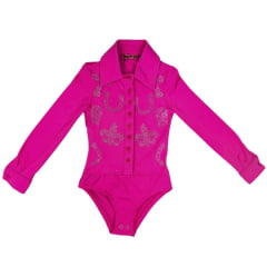 Body Infantil West Dust Pimenta Rosa (Pink) Corina M.Longa C/ Ferraduras e Flor de Liz de Strass - REF:BD29390