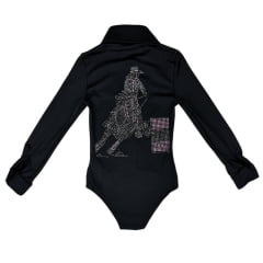 Body Infantil West Dust Preto Martina Manga Longa Com Cruz e Tambor em Strass - REF: BD29398