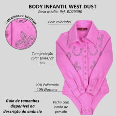 Body Infantil West Dust Rosa Médio Corina Manga Longa Com Ferraduras Brilhantes Ref:BD29390