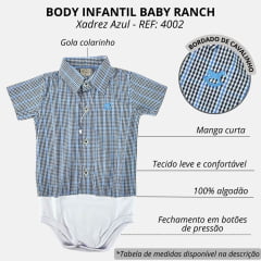 Body Infantil Baby Ranch Estilo Camisa Manga Curta Xadrez Preto E Azul REF: 4002