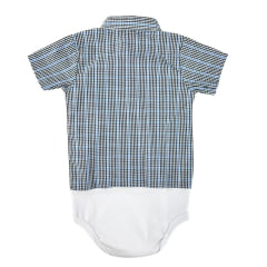 Body Infantil Baby Ranch Estilo Camisa Manga Curta Xadrez Preto E Azul REF: 4002