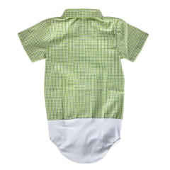 Body Infantil Baby Ranch Estilo Camisa Manga Curta Xadrez Verde Claro Com Logo Verde Neon Ref:4002