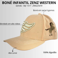 Boné Infantil Kids Zenz Western Save A Horse Salmão Com Logo Bordado e Cavalinho Ref:1517 - ZW0225070