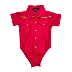 Body Infantil Miss Country Pink Manga Curta Baby Show Com Colarinho Ref:3204