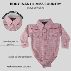 Body Infantil Miss Country Rosa E Branco Fashion Manga Longa Ref: 3170