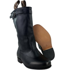 Bota Gaúcha Infantil Ads Bico Quadrado Couro Liso Preto Solado De Couro - REF:036 Bota Gaúcha Infantil Ads Bico Quadrado Couro Liso Preto Solado De Couro - REF:036