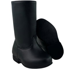 Bota Gaúcha Infantil ADS Bico Redondo Com Zíper Couro Liso Preto Sola Micro Borracha Preta - REF:136 Bota Gaúcha Infantil ADS Bico Redondo Com Zíper Couro Liso Preto Sola Micro Borracha Preta - REF:136
