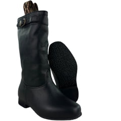 Bota Gaúcha Infantil Ads Bico Redondo Couro Liso Preto Solado Pneu-Micro Ads Preto - REF:0136 Bota Gaúcha Infantil Ads Bico Redondo Couro Liso Preto Solado Pneu-Micro Ads Preto - REF:0136