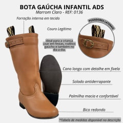 Bota Gaúcha Infantil Ads Couro Caramelo Solado De Micro REF: 0136