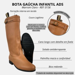 Bota Gaúcha Infantil Ads Couro Caramelo Solado De Pneu REF: 0136