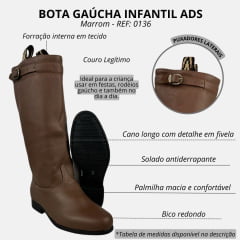 Bota Gaúcha Infantil Ads Couro Graxo Marrom Solado Pneu REF: 0136