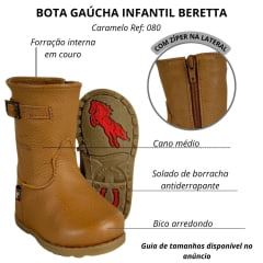 Bota Gaúcha Infantil Baby Beretta Country Bico Redondo Caramelo Com Zíper Solado PVC Ref:080