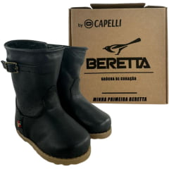 Bota Gaúcha Infantil Baby Beretta Bico Redondo Preto Zíper Solado PVC Ref:070