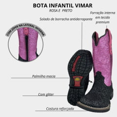 Bota Infantil Feminina Vimar Craquelê Pink E Preto Ref:94000