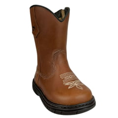 Bota Tênis Infantil Caminhos Da Roça Couro Caramelo Com Bordado Florão Creme Ref:KI60