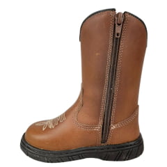 Bota Tênis Infantil Caminhos Da Roça Couro Caramelo Com Bordado Florão Creme Ref:KI60