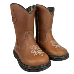 Bota Tênis Infantil Caminhos Da Roça Couro Caramelo Com Bordado Florão Creme Ref:KI60