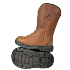 Bota Tênis Infantil Caminhos Da Roça Couro Caramelo Com Bordado Florão Creme Ref:KI60