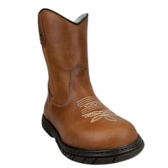 Bota Tênis Juvenil Caminhos Da Roça Couro Caramelo Com Bordado Florão Creme Ref:KJ62