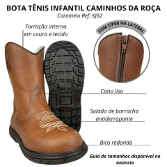 Bota Tênis Juvenil Caminhos Da Roça Couro Caramelo Com Bordado Florão Creme Ref:KJ62