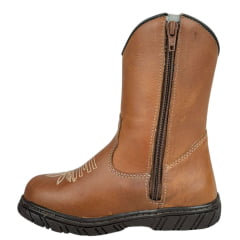 Bota Tênis Juvenil Caminhos Da Roça Couro Caramelo Com Bordado Florão Creme Ref:KJ62