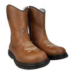 Bota Tênis Juvenil Caminhos Da Roça Couro Caramelo Com Bordado Florão Creme Ref:KJ62