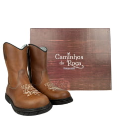 Bota Tênis Juvenil Caminhos Da Roça Couro Caramelo Com Bordado Florão Creme Ref:KJ62