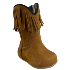 Bota Texana Baby Caminhos da Roça Bico Quadrado Couro Nobuck Castor Com Zíper E Franja Ref:KB26
