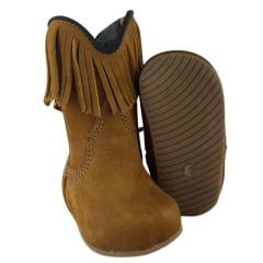 Bota Texana Baby Caminhos da Roça Bico Quadrado Couro Nobuck Castor Com Zíper E Franja Ref:KB26 Bota Texana Baby Caminhos da Roça Bico Quadrado Couro Nobuck Castor Com Zíper E Franja Ref:KB26