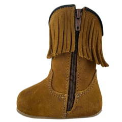 Bota Texana Baby Caminhos da Roça Bico Quadrado Couro Nobuck Castor Com Zíper E Franja Ref:KB26