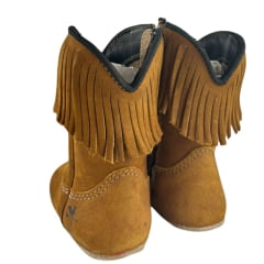 Bota Texana Baby Caminhos da Roça Bico Quadrado Couro Nobuck Castor Com Zíper E Franja Ref:KB26