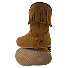 Bota Texana Baby Caminhos da Roça Bico Quadrado Couro Nobuck Castor Com Zíper E Franja Ref:KB26