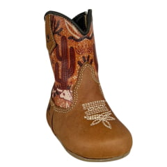 Bota Texana Baby Caminhos Da Roça Com Zíper Couro Caramelo Cano Estampado Deserto Ref:CB16