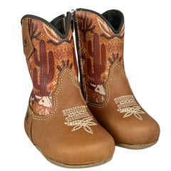 Bota Texana Baby Caminhos Da Roça Com Zíper Couro Caramelo Cano Estampado Deserto Ref:CB16