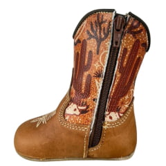 Bota Texana Baby Caminhos Da Roça Com Zíper Couro Caramelo Cano Estampado Deserto Ref:CB16