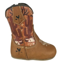 Bota Texana Baby Caminhos Da Roça Com Zíper Couro Caramelo Cano Estampado Deserto Ref:CB16