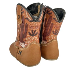 Bota Texana Baby Caminhos Da Roça Com Zíper Couro Caramelo Cano Estampado Deserto Ref:CB16