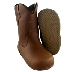 Bota Texana Baby Caminhos Da Roça Couro Fóssil Caramelo Liso Com Zíper Ref:KB02-5